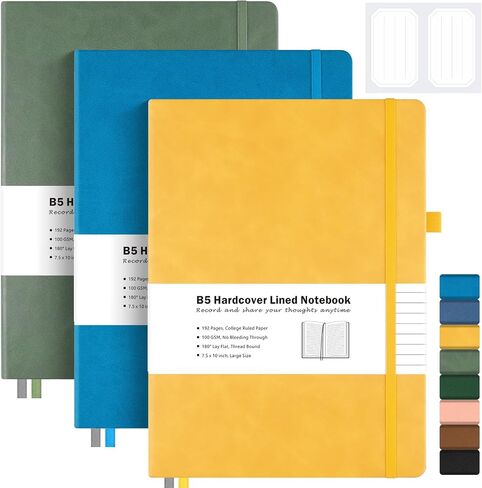 3 Pack Notebooks College Ruled, Hardcover Journaling Notebooks for Work, Lined Notebook Journal for Women Men, 192 Thick Paper, 7.5"x 10", B5 Large Notebook, Professional Business Notebook, Multicolor in Kuwait