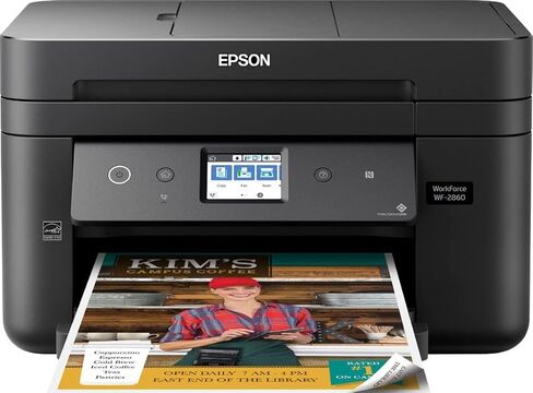 Epson Workforce WF-2860 All-in-One Wireless Color Inkjet Printer, Black - Print Scan Copy Fax - Ethernet NFC Auto 2-Sided Borderless Printing, 14 ppm, 4800 x 1200 dpi, 30-Sheet ADF, Voice Activated in Saudi Arabia