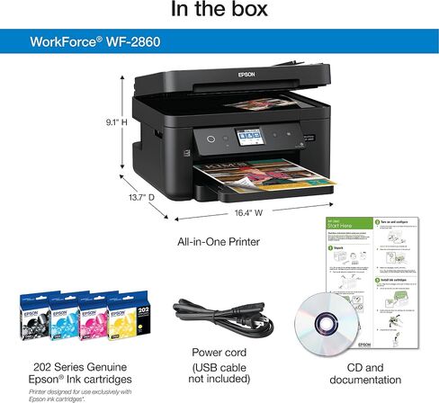 Epson Workforce WF-2860 All-in-One Wireless Color Inkjet Printer, Black - Print Scan Copy Fax - Ethernet NFC Auto 2-Sided Borderless Printing, 14 ppm, 4800 x 1200 dpi, 30-Sheet ADF, Voice Activated in Saudi Arabia