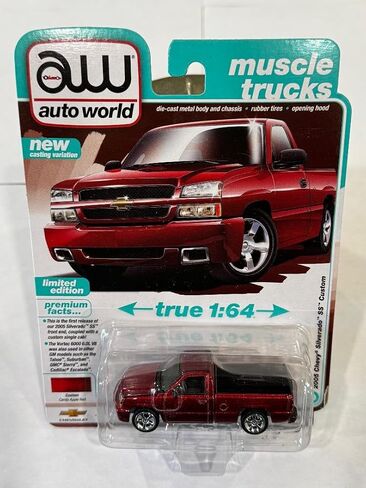 1/64 Auto World 2005 Chevy Silverado SS Custom Single Cab Candy Apple Muscle Trucks Series Diecast Model Car - AWSP190B in Saudi Arabia