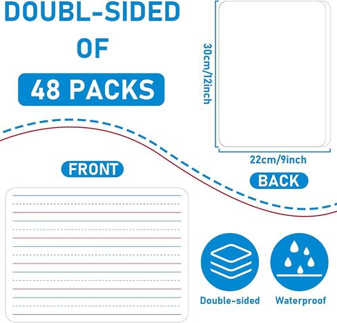 48pcs Double Sided Cardboard Lined Dry Erase Whiteboard Ruled Writing Paper Cardboard Handwriting Practice for Student Teacher Learning Tool Mini Portable Drawing Learning 12" x 9" in Saudi Arabia