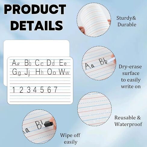 48pcs Double Sided Cardboard Lined Dry Erase Whiteboard Ruled Writing Paper Cardboard Handwriting Practice for Student Teacher Learning Tool Mini Portable Drawing Learning 12" x 9" in Saudi Arabia