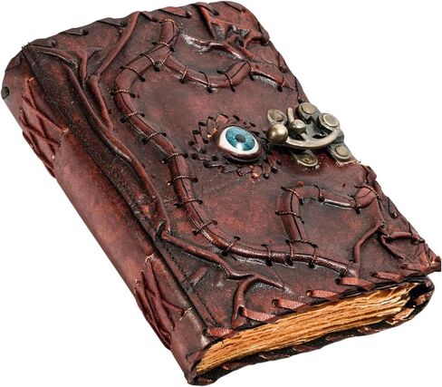 Hocus Pocus Book of Spelss - Leather Spell Book of Shadows with Lock | مجلة الساحرة للكتابة | ديكور الهالوين ، الدعامة المخصصة ، هدايا عصبية ، ديكور المشبك عتيقة ديكور ، هدايا الساحرة للرجال والنساء (7x5 بوصة ، بني) in Kuwait