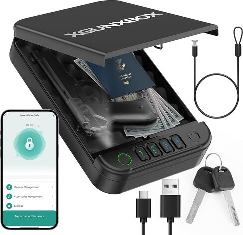 Gun Safe, Upgrade APP Control Portable Small Pistol Safe Travel Case, Biometric Gun Safes for Handgun, Fingerprint Quick Access Gun Box with Keys, Keypad and USB-C Port for Home Bedside Nightstand Car in Saudi Arabia