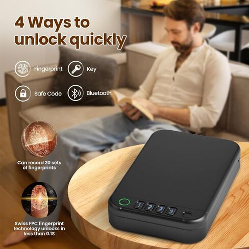 Gun Safe, Upgrade APP Control Portable Small Pistol Safe Travel Case, Biometric Gun Safes for Handgun, Fingerprint Quick Access Gun Box with Keys, Keypad and USB-C Port for Home Bedside Nightstand Car in Saudi Arabia