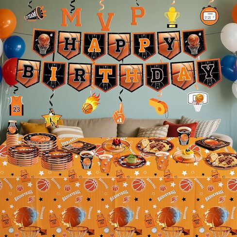 مجموعة زخارف لحفلات كرة السلة وإمدادات أعياد الميلاد - لوحات ، مناديل ، أكواب ، دوامات معلقة ، لافتة ، مائدة لمخلفات كرة السلة ، جميع الأعمار ، تخدم 24 in Kuwait