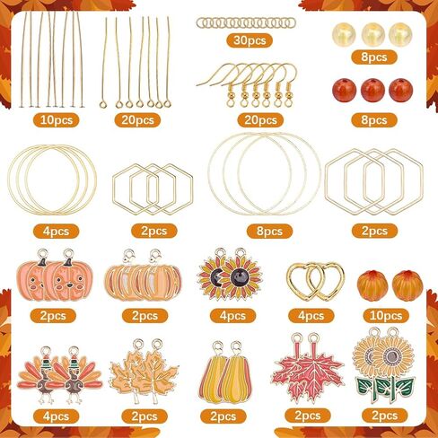 SUNNYCLUE 1 Box 10 Pairs Fall Earring Making Kit Thanksgiving Enamel Charms Maple Leaf Pumpkin Sunflower Turkey Thanksgiving Day Charms Autumn Charms Bulk for Jewelry Making Kits DIY Dangle Earrings in Saudi Arabia