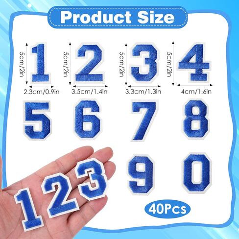 40 Pcs Iron On Numbers Patches, Numbers 0-9 Embroidered Applique Patches DIY Decorative Heat Press Patch for Jeans, Hats, Handbags, Blue in Saudi Arabia