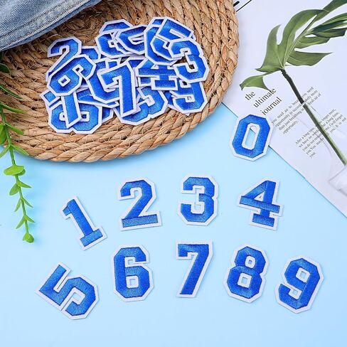 40 Pcs Iron On Numbers Patches, Numbers 0-9 Embroidered Applique Patches DIY Decorative Heat Press Patch for Jeans, Hats, Handbags, Blue in Saudi Arabia
