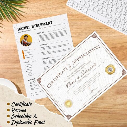Gersoniel 100 ورقة Cream Cardstock 8.5 × 11 ورقة استئناف لطباعة ورقة القرطاسية الورقية للطباعة رقائق رقائق الذهب decoative لدعوات قوائم الشهادة (120 GSM) in Saudi Arabia