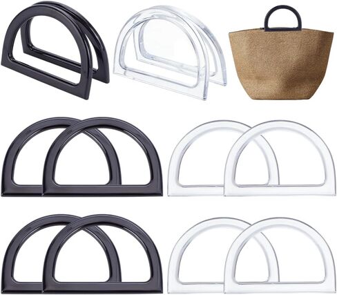 PH PandaHall 8pcs D Shape Purse Handle, 2 Colors Plastic Bag Handles Decorative Handbag Handle Replacement for Macrame Crochet Bag Handbags Straws Beach Canvas Wallet Purse Making 4.7x3.3inch in Saudi Arabia