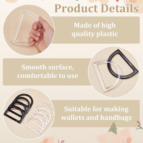 PH PandaHall 8pcs D Shape Purse Handle, 2 Colors Plastic Bag Handles Decorative Handbag Handle Replacement for Macrame Crochet Bag Handbags Straws Beach Canvas Wallet Purse Making 4.7x3.3inch in Saudi Arabia