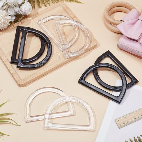 PH PandaHall 8pcs D Shape Purse Handle, 2 Colors Plastic Bag Handles Decorative Handbag Handle Replacement for Macrame Crochet Bag Handbags Straws Beach Canvas Wallet Purse Making 4.7x3.3inch in Saudi Arabia