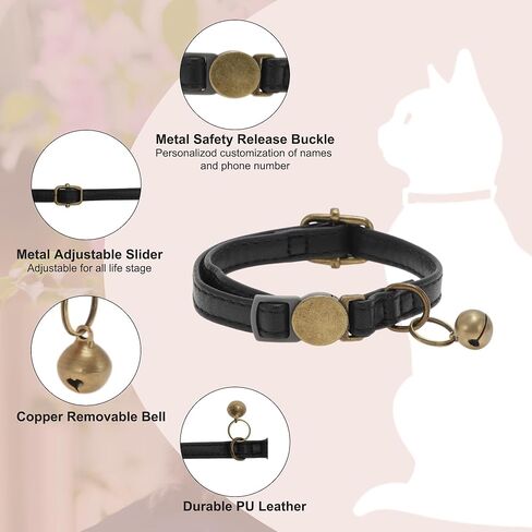 Cat Collar, Adjustable Breakaway Feature, PU Cat Collar Breakaway with Bell Brown in Kuwait