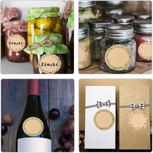 500PCS Canning Label Stickers for Jars and Lids,2Inch Round Jars Labels for Mason Jar,Wreath Designs Kraft Sticker Labels for Food Containers Candle Pantry Spice Lids Bottle Labels (White1) in Kuwait