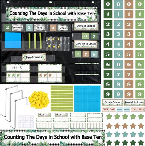 Booho العودة إلى المدرسة عدد الأيام مع قاعدة BASE BASE BACK PLACE Place Teaching Materials Counting Pocket Chart for Kids Toddler Learning Bulletin Bulletin Decor in Saudi Arabia