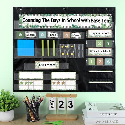 Booho العودة إلى المدرسة عدد الأيام مع قاعدة BASE BASE BACK PLACE Place Teaching Materials Counting Pocket Chart for Kids Toddler Learning Bulletin Bulletin Decor in Saudi Arabia