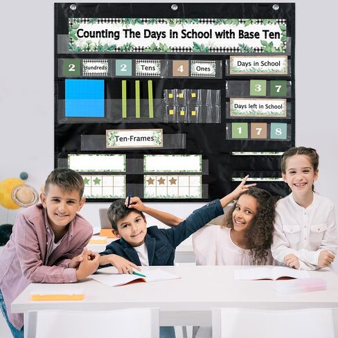 Booho العودة إلى المدرسة عدد الأيام مع قاعدة BASE BASE BACK PLACE Place Teaching Materials Counting Pocket Chart for Kids Toddler Learning Bulletin Bulletin Decor in Saudi Arabia