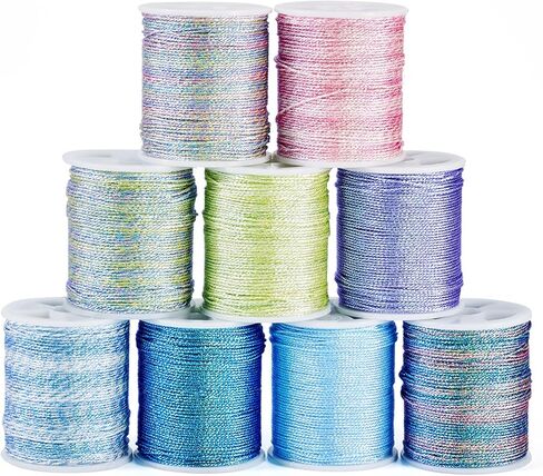 Beadthoven 167 Yards 9 Colors Iridescent Polyester Cord 0.6mm Friendship Bracelet Cord Pastel Colorful Braided Jewelry Making Beading String Sewing Thread for Craft Chinese Knotting Kumihimmo Macrame in Saudi Arabia