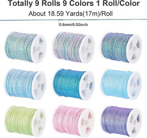 Beadthoven 167 Yards 9 Colors Iridescent Polyester Cord 0.6mm Friendship Bracelet Cord Pastel Colorful Braided Jewelry Making Beading String Sewing Thread for Craft Chinese Knotting Kumihimmo Macrame in Saudi Arabia