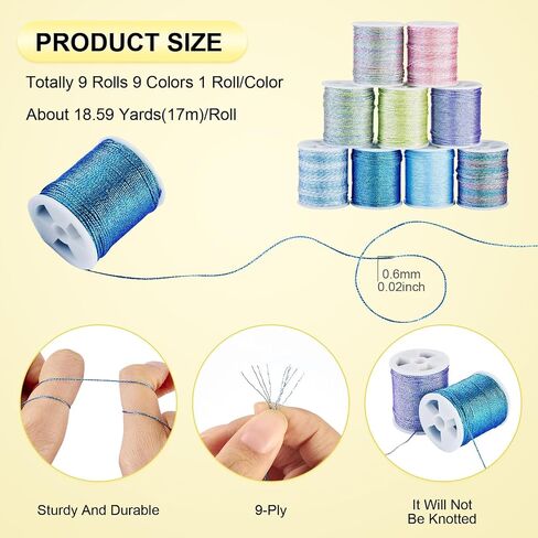 Beadthoven 167 Yards 9 Colors Iridescent Polyester Cord 0.6mm Friendship Bracelet Cord Pastel Colorful Braided Jewelry Making Beading String Sewing Thread for Craft Chinese Knotting Kumihimmo Macrame in Saudi Arabia