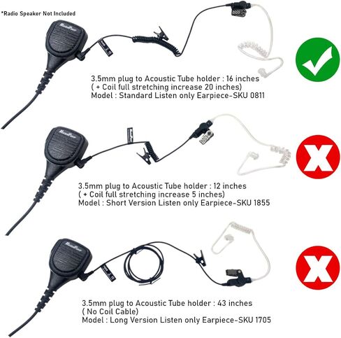 MaximalPower RHF 617-1N X2 3.5mm RECEIVER/LISTEN ONLY Surveillance Headset Earpiece with Clear Acoustic Coil Tube Earbud Audio Kit For Two-Way Radios -2 Pack in Kuwait