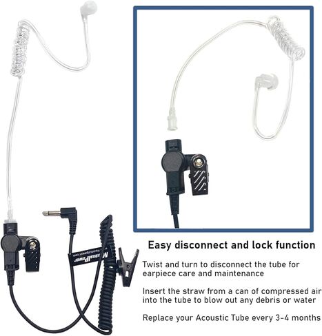 MaximalPower RHF 617-1N X2 3.5mm RECEIVER/LISTEN ONLY Surveillance Headset Earpiece with Clear Acoustic Coil Tube Earbud Audio Kit For Two-Way Radios -2 Pack in Kuwait