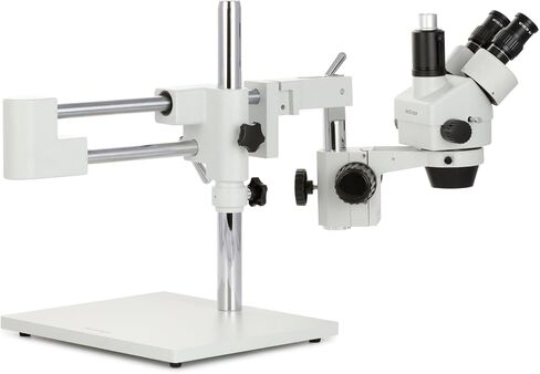 AmScope SM-4TZ-FRL-MB Digital Professional Trinocular Stereo Zoom Microscope, WH10x Eyepieces, 3.5X-90X Magnification, 0.7X-4.5X Zoom Objective, 8W Fluorescent Ring Light, Double-Arm Boom Stand, 110V-120V, Includes 0.5X and 2.0X Barlow Lenses and 1.3MP Ca in Saudi Arabia