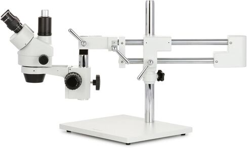 AmScope SM-4TZ-FRL-MB Digital Professional Trinocular Stereo Zoom Microscope, WH10x Eyepieces, 3.5X-90X Magnification, 0.7X-4.5X Zoom Objective, 8W Fluorescent Ring Light, Double-Arm Boom Stand, 110V-120V, Includes 0.5X and 2.0X Barlow Lenses and 1.3MP Ca in Saudi Arabia