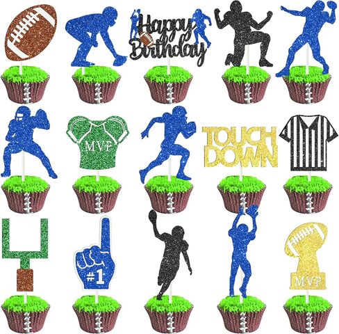 24pcs Glitter Football Party Cupcake Toppers Football Birthday Party Decorations Rugby Cake Cupcake Decor for Footballs Player Birthday Party Sport Game Day Baby Shower Supplies in Saudi Arabia