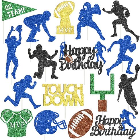 24pcs Glitter Football Party Cupcake Toppers Football Birthday Party Decorations Rugby Cake Cupcake Decor for Footballs Player Birthday Party Sport Game Day Baby Shower Supplies in Saudi Arabia