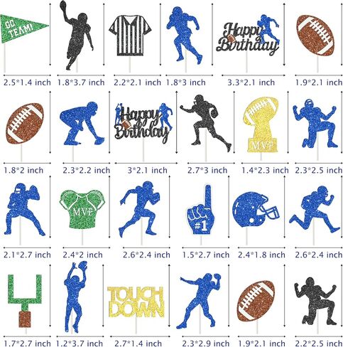 24pcs Glitter Football Party Cupcake Toppers Football Birthday Party Decorations Rugby Cake Cupcake Decor for Footballs Player Birthday Party Sport Game Day Baby Shower Supplies in Saudi Arabia