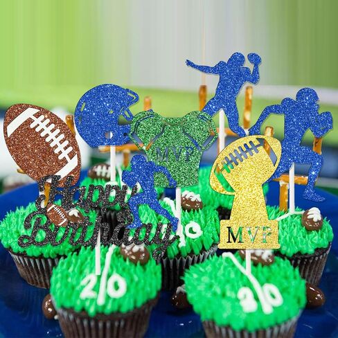 24pcs Glitter Football Party Cupcake Toppers Football Birthday Party Decorations Rugby Cake Cupcake Decor for Footballs Player Birthday Party Sport Game Day Baby Shower Supplies in Saudi Arabia