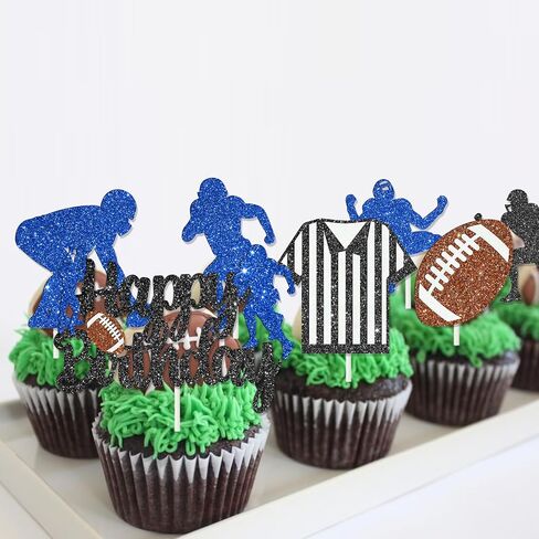 24pcs Glitter Football Party Cupcake Toppers Football Birthday Party Decorations Rugby Cake Cupcake Decor for Footballs Player Birthday Party Sport Game Day Baby Shower Supplies in Saudi Arabia