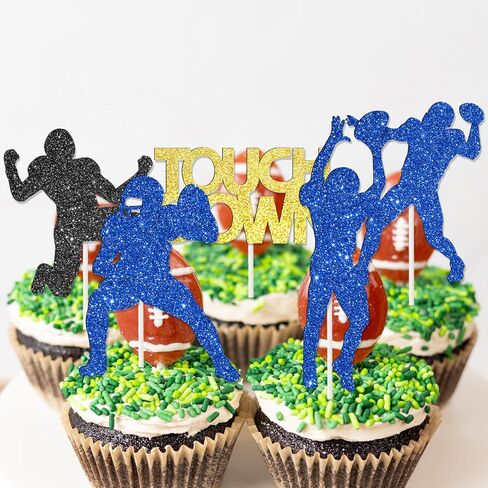 24pcs Glitter Football Party Cupcake Toppers Football Birthday Party Decorations Rugby Cake Cupcake Decor for Footballs Player Birthday Party Sport Game Day Baby Shower Supplies in Saudi Arabia