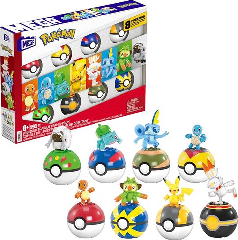 MEGA Pokémon Action Figure Building Toys, Beginner Trainer Team with 191 Pieces, 8 Characters Including Pikachu Charmander Squirtle, for Kids, HTJ75 in Kuwait