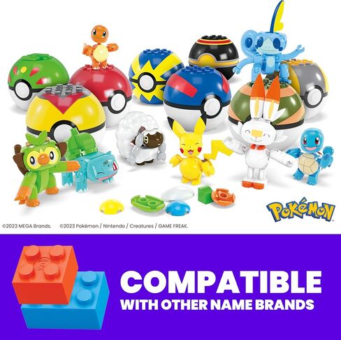 MEGA Pokémon Action Figure Building Toys, Beginner Trainer Team with 191 Pieces, 8 Characters Including Pikachu Charmander Squirtle, for Kids, HTJ75 in Kuwait