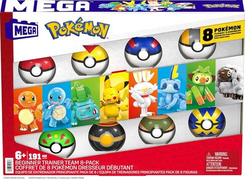 MEGA Pokémon Action Figure Building Toys, Beginner Trainer Team with 191 Pieces, 8 Characters Including Pikachu Charmander Squirtle, for Kids, HTJ75 in Kuwait