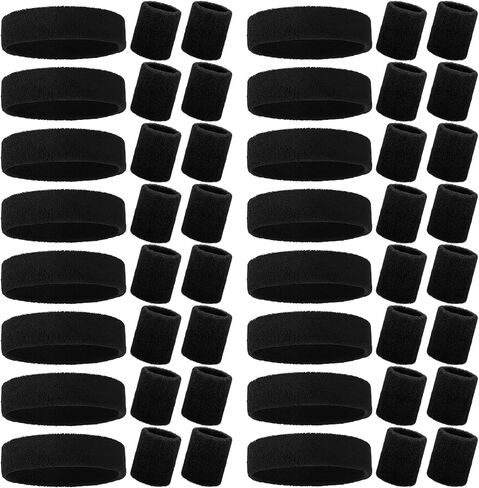 Canlierr 48 Pcs Football Sweatbands Bulk for Men Women Striped Sweatband Set, Include 16 Headband and 32 Wristbands Sports Neon Accessories for 80's Costume Party Athletic Gym in Saudi Arabia
