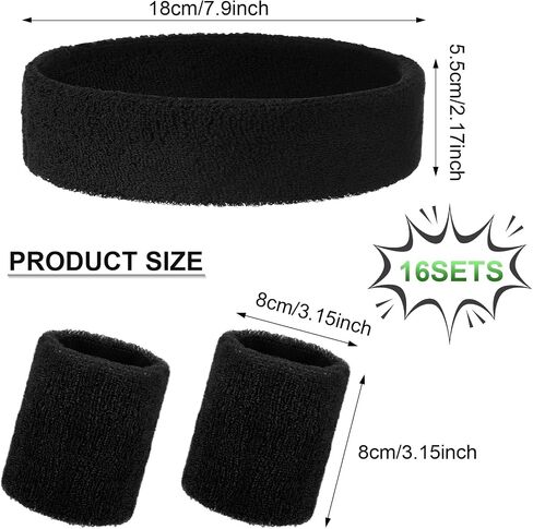 Canlierr 48 Pcs Football Sweatbands Bulk for Men Women Striped Sweatband Set, Include 16 Headband and 32 Wristbands Sports Neon Accessories for 80's Costume Party Athletic Gym in Saudi Arabia