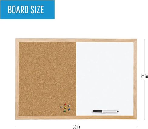 Mastervision Cork & Dry Erase Combo Board, 24" x 36", Dry Erase White Board/Cork Bulletin Board Combo, Pine Wood Frame in Saudi Arabia