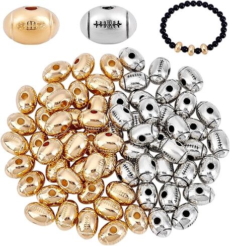 PH PandaHall 80pcs 2 Colors Football Beads, 12x8mm Sports Beads Metal Football Charms Tibetan Alloy Beads Jewelry Making Findings for DIY Bracelets Necklaces Crafts Making, Antique Golden/Silver in Saudi Arabia