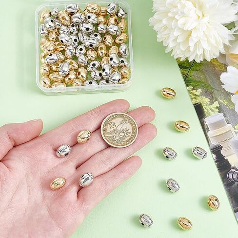 PH PandaHall 80pcs 2 Colors Football Beads, 12x8mm Sports Beads Metal Football Charms Tibetan Alloy Beads Jewelry Making Findings for DIY Bracelets Necklaces Crafts Making, Antique Golden/Silver in Saudi Arabia