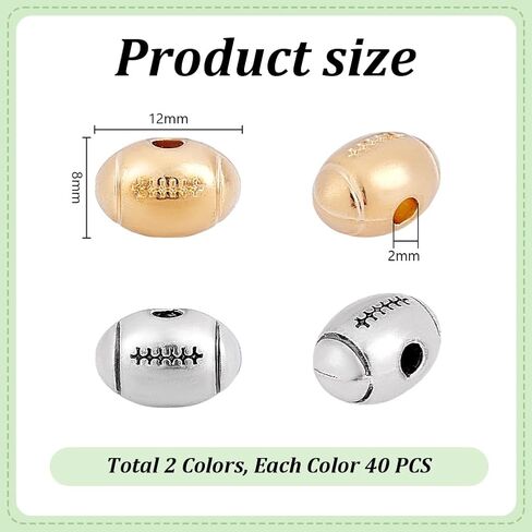 PH PandaHall 80pcs 2 Colors Football Beads, 12x8mm Sports Beads Metal Football Charms Tibetan Alloy Beads Jewelry Making Findings for DIY Bracelets Necklaces Crafts Making, Antique Golden/Silver in Saudi Arabia