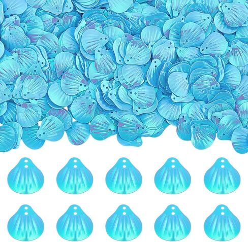 PH PandaHall 1000pcs Shell Shape Loose Sequin Seashell Sequins Paillette Sequin and Spangles Craft Sequins with 2 Holes Art Paillette for Wedding Sewing Applique Clothes Jewelry Craft Decor, Sky Blue in Saudi Arabia