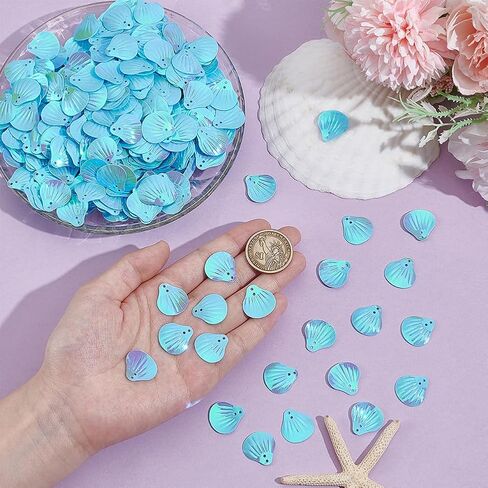 PH PandaHall 1000pcs Shell Shape Loose Sequin Seashell Sequins Paillette Sequin and Spangles Craft Sequins with 2 Holes Art Paillette for Wedding Sewing Applique Clothes Jewelry Craft Decor, Sky Blue in Saudi Arabia
