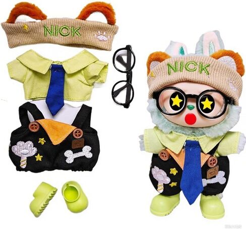 Fit Labubu Outfit Set 1 و 2 & 3 - STAR and BONE PRINAL SELS مع ربطة عنق وملاب دمية عصرية لهواة الجمع ومحبي الألعاب (الأزرق) in Kuwait