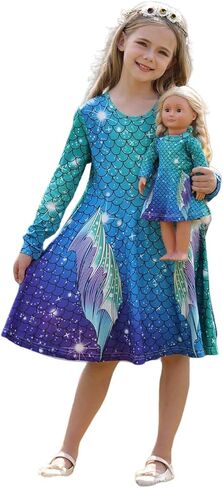 Bow Dream Cute Girl Dress and Matching American Girl Doll Clothes Accessories for Girls Dresses 3-12 Years in Saudi Arabia