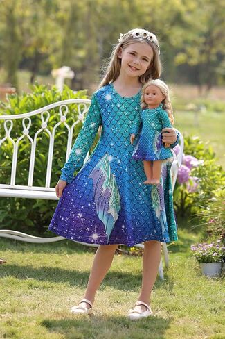 Bow Dream Cute Girl Dress and Matching American Girl Doll Clothes Accessories for Girls Dresses 3-12 Years in Saudi Arabia