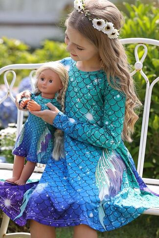 Bow Dream Cute Girl Dress and Matching American Girl Doll Clothes Accessories for Girls Dresses 3-12 Years in Saudi Arabia